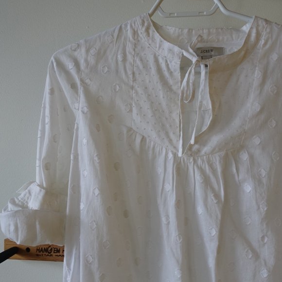 JCrew J. Crew #A5545  Tie Swiss Dot Peasant popover Blouse top white size 0 XS - Picture 10 of 13